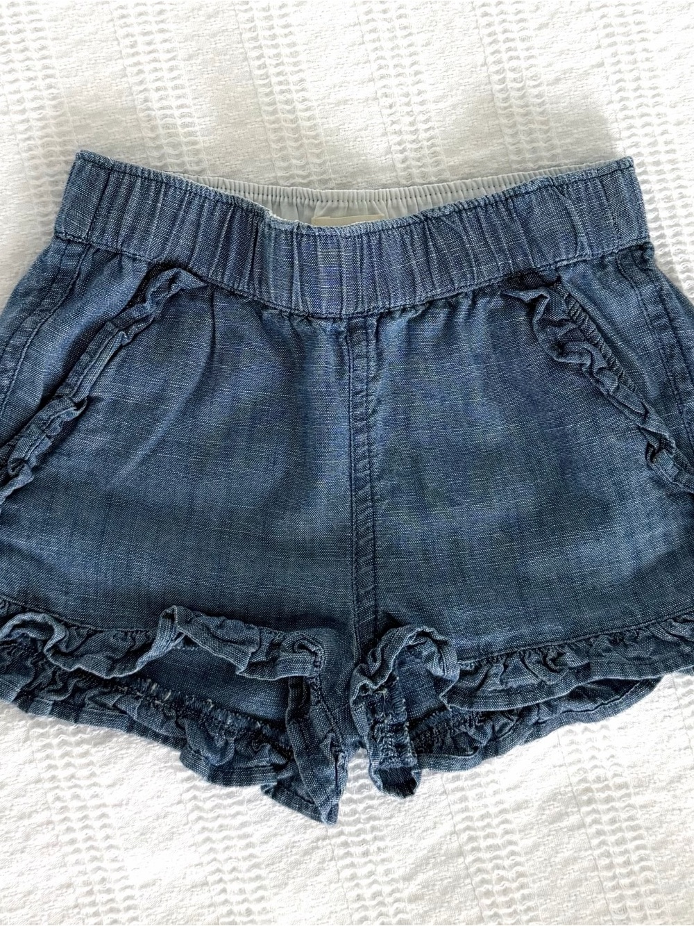 Crewcuts Denim-Blue Ruffle High-Waist Shorts